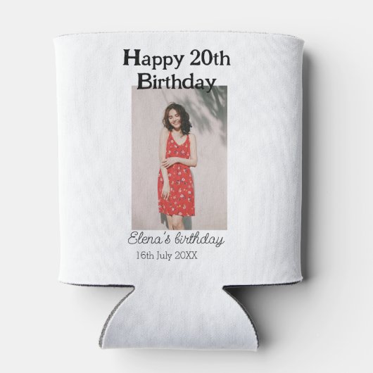 Gelukkige 20e verjaardag foto modern eenvoudig min blikjeskoeler (Achterkant)