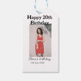 Gelukkige 20e verjaardag foto modern eenvoudig min cadeaulabel