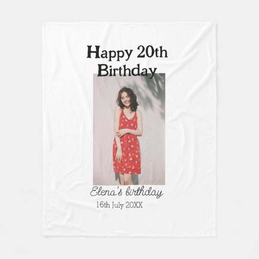 Gelukkige 20e verjaardag foto modern eenvoudig min fleece deken (Voorkant)