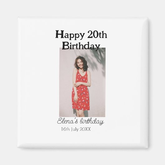 Gelukkige 20e verjaardag foto modern eenvoudig min magneet (Voorkant)