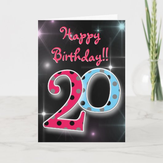 Gelukkige 20e verjaardag plezier & heldere polka d kaart (Voorkant)