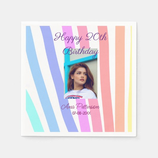 Gelukkige 20e Verjaardag regenboog rustieke boho l Servet (Voorkant)