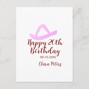 Gelukkige 20e verjaardag roze cowboy meisjesnaam d briefkaart