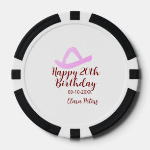 Gelukkige 20e verjaardag roze cowboy meisjesnaam d poker chips