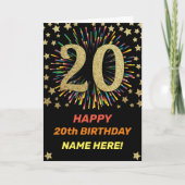 Gelukkige 20e Verjaardag Zwart & Goud Regenboog Vu Kaart (Voorkant)