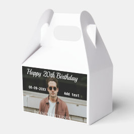 Gelukkige 20ste verjaardag eenvoudige foto naam to bedankdoosjes
