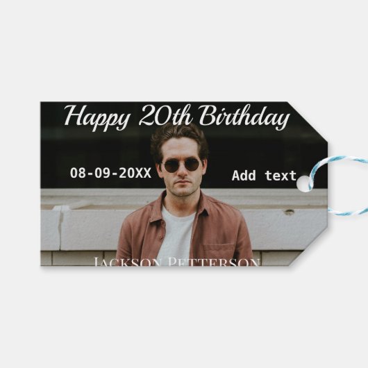 Gelukkige 20ste verjaardag eenvoudige foto naam to cadeaulabel (Voorkant (Horizontaal))