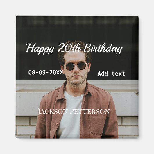 Gelukkige 20ste verjaardag eenvoudige foto naam to magneet (Voorkant)