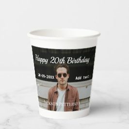 Gelukkige 20ste verjaardag eenvoudige foto naam to papieren bekers