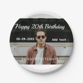 Gelukkige 20ste verjaardag eenvoudige foto naam to papieren bordje