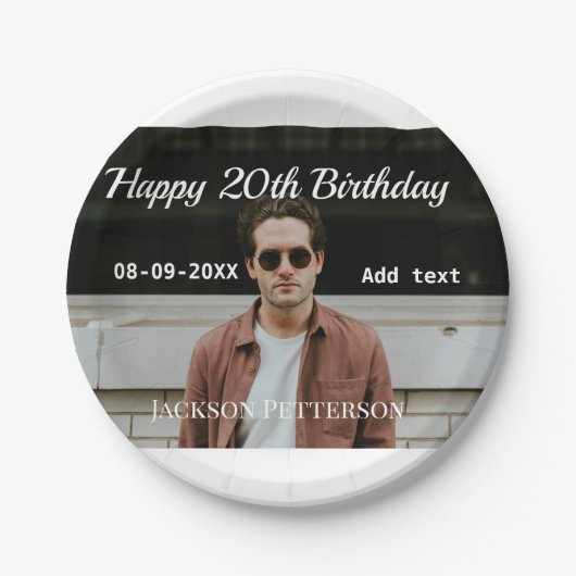 Gelukkige 20ste verjaardag eenvoudige foto naam to papieren bordje (Voorkant)