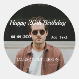 Gelukkige 20ste verjaardag eenvoudige foto naam to ronde sticker