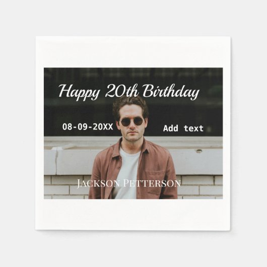 Gelukkige 20ste verjaardag eenvoudige foto naam to servet (Voorkant)