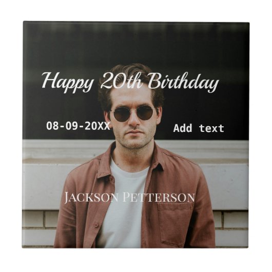 Gelukkige 20ste verjaardag eenvoudige foto naam to tegeltje (Voorkant)