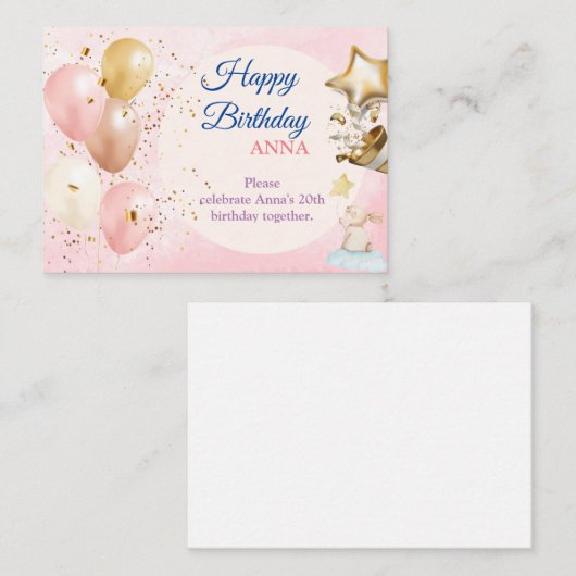 Gelukkige 20ste Verjaardag Pastel Regenboog en Gou Informatiekaartje (Voorkant / Achterkant)