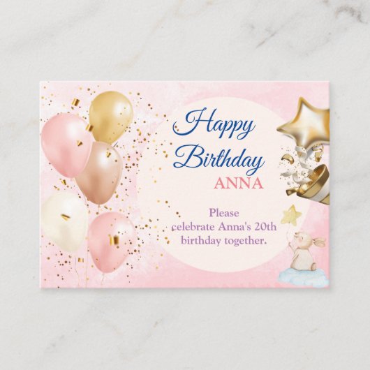 Gelukkige 20ste Verjaardag Pastel Regenboog en Gou Informatiekaartje (Voorkant)