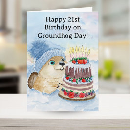 Gelukkige 21e Groundhog Day-verjaardag Kaart