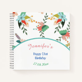Gelukkige 21e kleurrijke bloemen verjaardag notitieboek