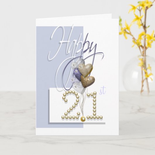 Gelukkige 21e verjaardag ballonnen elegant kaart (Gele Bloem)