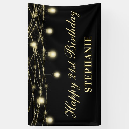 Gelukkige 21e verjaardag Black Gold Lights Mason J Spandoek (Verticaal)