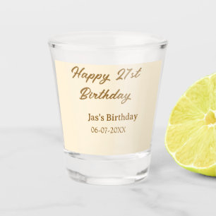 Gelukkige 21e verjaardag bruine pastel gele naam d shot glas