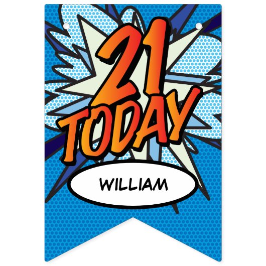 GELUKKIGE 21e VERJAARDAG Comic Book Pop Art Vlaggetjes (Eerste vlag)