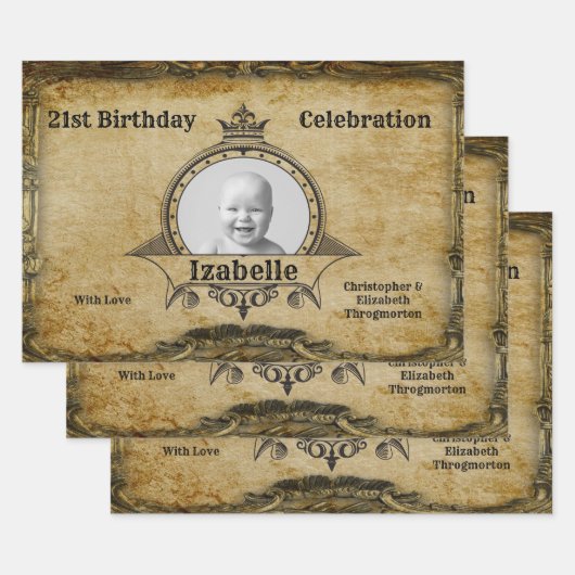 Gelukkige 21e Verjaardag  Foto Monogram Gold Inpakpapier Vel (Set)