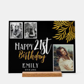Gelukkige 21e Verjaardag Gouden Foliage 3 Foto Ach Acryl Bord (Voorkant)