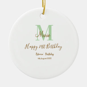 Gelukkige 21e verjaardag groene naam monogram brui keramisch ornament