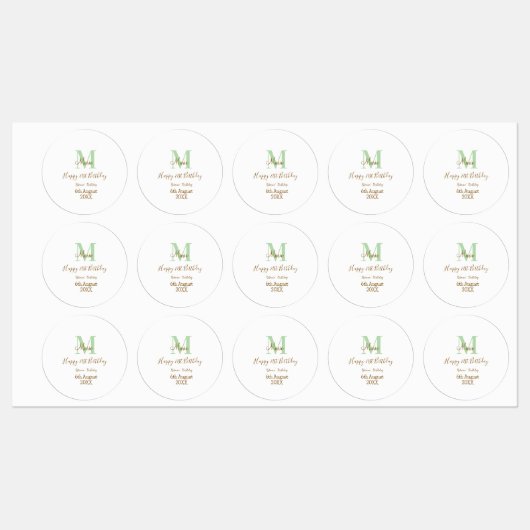 Gelukkige 21e verjaardag groene naam monogram brui labels (Vel)