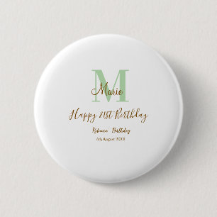 Gelukkige 21e verjaardag groene naam monogram brui ronde button 5,7 cm