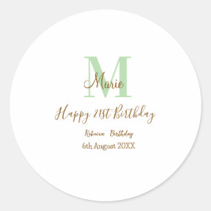Gelukkige 21e verjaardag groene naam monogram brui ronde sticker