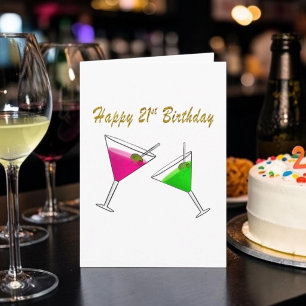 Gelukkige 21e verjaardag Martini glas met olijven Kaart