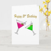 Gelukkige 21e verjaardag Martini Glas met Olijven Kaart (Gele Bloem)