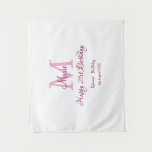 Gelukkige 21e verjaardag roze naam monogram modern wandkleed