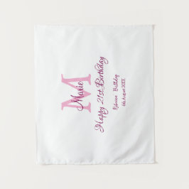 Gelukkige 21e verjaardag roze voeg naam monogram m wandkleed