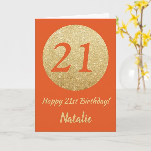 Gelukkige 21e Verjaardag Sinaasappel en Gouden Gli Kaart (Gele Bloem)
