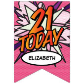 GELUKKIGE 21e VERJAARDAG Stripboek Pop Art Roze Vlaggetjes (Eerste vlag)