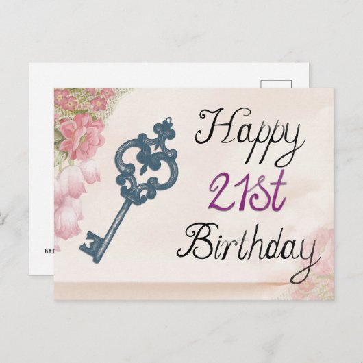 Gelukkige 21e Verjaardag Victoriaans Bloemensleute Briefkaart (Voorkant / Achterkant)