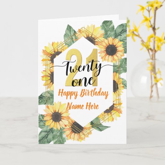 Gelukkige 21e verjaardag Zonnebloem Groet Kaart (Gele Bloem)