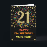 Gelukkige 21e Verjaardag Zwart & Goud Regenboog Vu Kaart<br><div class="desc">Leuke,  vrolijke en kleurrijke design verjaardagskaart. Vuurwerk in felle regenboogkleuren. Faux goud groot nummer op zwart. Pak deze vrolijke kaart om je vriend of familie te vieren!</div>