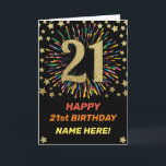 Gelukkige 21e Verjaardag Zwart & Goud Regenboog Vu Kaart<br><div class="desc">Leuke,  vrolijke en kleurrijke design verjaardagskaart. Vuurwerk in felle regenboogkleuren. Faux goud groot nummer op zwart. Pak deze vrolijke kaart om je vriend of familie te vieren!</div>