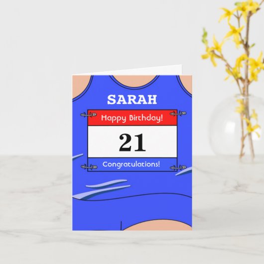 Gelukkige 21e verjaardagskaart voor een hardloper kaart (Gele Bloem)