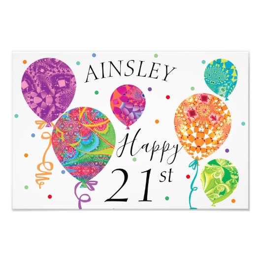 Gelukkige 21ste Verjaardag Ballons teken Foto Afdruk (Voorkant)