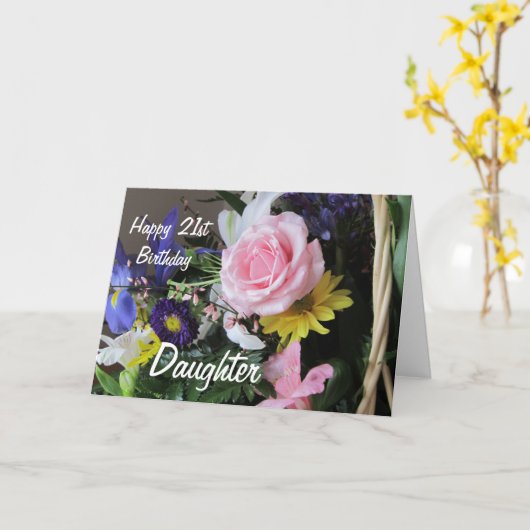Gelukkige 21ste verjaardag Dochter-Roze Rose Bouqu Kaart (Gele Bloem)