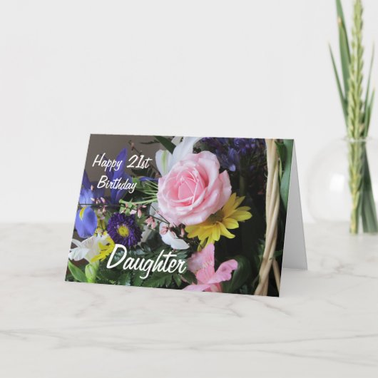 Gelukkige 21ste verjaardag Dochter-Roze Rose Bouqu Kaart (Voorkant)