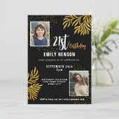 Gelukkige 21ste Verjaardag Gold Foliage 2 Fotofees Kaart (Staand voorkant)