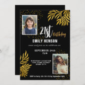 Gelukkige 21ste Verjaardag Gold Foliage 2 Fotofees Kaart (Voorkant / Achterkant)