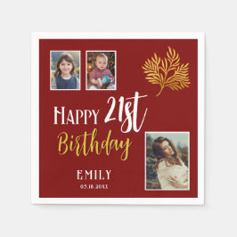Gelukkige 21ste Verjaardag Gold Foliage 3 Photo Pa Servet