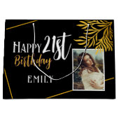 Gelukkige 21ste Verjaardag Gouden Fotoachtergrond Groot Cadeauzakje (Voorkant)